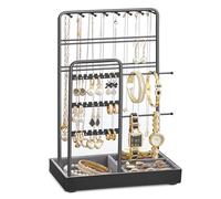 SONGMICS Schmuckständer, Metallrahmen, Schmucktablett Samt, für Halsketten | Schmuckhalter, Schmuckaufbewahrung für Armbänder, Ohrringe, Ohrstecker, Ringe, schwarz, CAELEY Kollektion JJS021B01