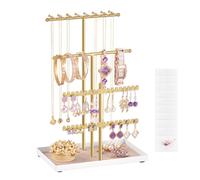 SONGMICS Schmuckständer, Schmuckhalter, Metallrahmen, Schmucktablett Plüsch | Schmuckaufbewahrung für Halsketten Armbänder Ohrringe Ohrstecker Ringe, Geschenkidee, Blassgold, Caeley Kollektion JJS036AB01