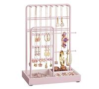 SONGMICS Schmuckständer, Schmuckhalter, Metallrahmen, Schmucktablett Samt, Schmuckaufbewahrung für Halsketten Armbänder Ohrringe Ohrstecker Ringe, Geschenkidee, pastellrosa JJS021R01