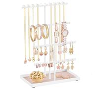 SONGMICS Schmuckständer, Schmuckhalter, Metallrahmen, Schmucktablett Samt, Schmuckaufbewahrung für Halsketten Armbänder Ohrringe Ohrstecker Ringe, Geschenkidee, mattweiß JJS036WG03