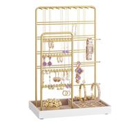 SONGMICS Schmuckständer, Schmuckhalter, Metallrahmen, Schmucktablett Samt, Schmuckaufbewahrung für Halsketten Armbänder Ohrringe Ohrstecker Ringe, Geschenkidee, blassgold-kamelbraun JJS028A01