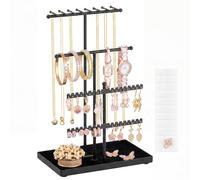 SONGMICS Schmuckständer, Schmuckhalter, Metallrahmen, Schmucktablett Samt | Schmuckaufbewahrung für Halsketten Armbänder Ohrringe Ohrstecker Ringe, Geschenkidee, Schwarz, Caeley Kollektion JJS036B101