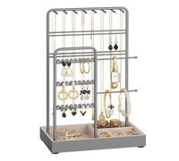 SONGMICS Schmuckständer, Schmuckhalter, Metallrahmen, Schmucktablett Samt, Schmuckaufbewahrung für Halsketten Armbänder Ohrringe Ohrstecker Ringe, Geschenkidee, taubengrau JJS021G01