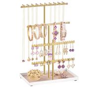 SONGMICS Schmuckständer, Schmuckhalter, Metallrahmen, Schmucktablett Samt, Schmuckaufbewahrung für Halsketten Armbänder Ohrringe Ohrstecker Ringe, Geschenkidee, blassgold JJS036AB01