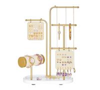 SONGMICS Schmuckständer, Schmuckhalter, Schmuckaufbewahrung, Metallrahmen, 2 kleine Ohrring-Organizer, 4 Hängestangen, Kettenständer, für Ohrringe, Armbänder, Ringe, metallisches Gold JJS025A01