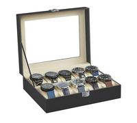 SONGMICS Uhrenbox, 10 Fächer, mit Glasdeckel, aus PU-Leder