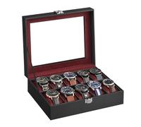 SONGMICS Uhrenbox, 10 Fächer, mit Glasdeckel, aus PU-Leder