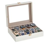 SONGMICS Uhrenbox, 10 Fächer, mit Glasdeckel, aus PU-Leder