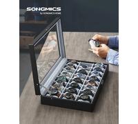 SONGMICS Uhrenbox, abschließbare Uhrenschatulle, Aufbewahrung, Organizer für Uhren, mit 24 Fächern, Glasdeckel Schwarz