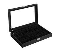 SONGMICS Uhrenbox, abschließbarer Uhrenkasten, Uhrenkoffer, Organizer für Uhren, mit 24 Fächern, Glasdeckel, Geschenk für die Liebsten, PU-Bezug in Tintenschwarz, Samtfutter in Tintenschwarz JWB024B02