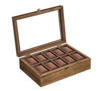 SONGMICS Uhrenbox mit 10 Fächern, aus Massivholz, mit Glasdeckel