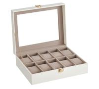 SONGMICS Uhrenbox mit 10 Fächern, Uhrenkasten, Glasdeckel, Uhrenkoffer, herausnehmbare Uhrenkissen, Metallverschluss, Geschenkidee, PU-Bezug in Wolkenweiß, Samtfutter in Cappuccinobeige JWB010W01