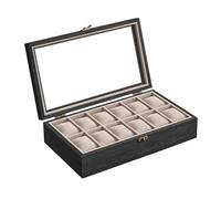 SONGMICS Uhrenbox mit 12 Fächern, aus Massivholz, mit Glasdeckel