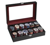 SONGMICS Uhrenbox mit 12 Fächern, Glasdeckel, PU-Bezug
