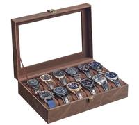SONGMICS Uhrenbox mit 12 Fächern, Glasdeckel, PU-Bezug