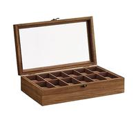 SONGMICS Uhrenbox mit 12 Fächern, Uhrenkasten aus Massivholz, mit Glasdeckel, Uhrenkissen, Geschenk für Ihre Liebsten, weihnachten, walnussfarben JOW120K01