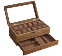 Uhrenbox mit 12 Fächern aus Massivholz walnussfarben