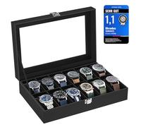 Songmics Neu Uhrenbox für 12 Uhren Uhrenkasten Schwarz Glas JWB12B