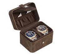 SONGMICS Uhrenbox mit 2 Fächern, Uhrenkasten, Uhrenkissen mit Stauraum und Trennwand, Tasche mit Klappe, 10,1 x 12 x 8,5 cm, Geschenkidee, Bezug und Innenfutter in Braun JWB029KZ01