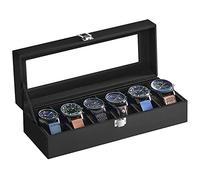 SONGMICS Uhrenbox mit 6 Fächern, Glasdeckel, herausnehmbare Uhrenkissen