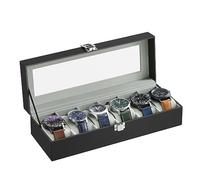 SONGMICS Uhrenbox mit 6 Fächern, Glasdeckel, herausnehmbare Uhrenkissen