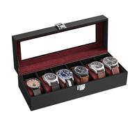 SONGMICS Uhrenbox mit 6 Fächern, Glasdeckel, herausnehmbare Uhrenkissen
