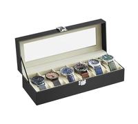 SONGMICS Uhrenbox mit 6 Fächern, Uhrenkasten, Glasdeckel