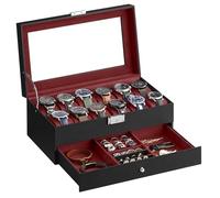 SONGMICS Uhrenbox mit Glasdeckel, 2 Ebenen, für 12 Uhren, abschließbar