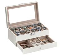 SONGMICS Uhrenbox mit Glasdeckel, 2 Ebenen, für 12 Uhren, abschließbar