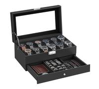 SONGMICS Uhrenbox mit Glasdeckel, 2 Ebenen, für 12 Uhren, abschließbar