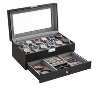 SONGMICS Uhrenbox mit Glasdeckel, 2 Ebenen, für 12 Uhren, abschließbar