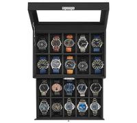 SONGMICS Uhrenbox mit Glasdeckel, 2 Ebenen, für 20 Uhren, abschließbar