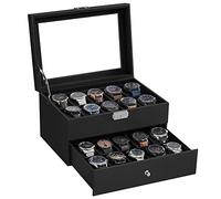 SONGMICS Uhrenbox, Uhrenkasten mit Glasdeckel, 2 Ebenen, Uhrenkoffer mit herausnehmbaren Uhrenkissen, Uhrenschatulle, Geschenkidee, weihnachten, PU-Bezug in Schwarz, Samtfutter in Schwarz JWB020B01