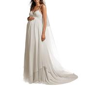 SongSurpriseMall Brautkleid Hochzeitskleid Schwangere Lang Brautkleider Hochzeitskleider Damen Abendkleider Chiffon Sommer Perlen mit Schleppe Elfenbein EU38