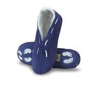 Sonia Originelli Hausschuh Schlappen für Damen & Herren in Marine in Größe 47 - warme Pantoffeln mit Kuschelfell & Antirutschsohle, Fell Hausschuhe aus Wildleder