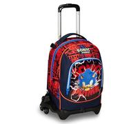 Sonic Schultrolley Jack mit 3 Rollen, Rot und Blau, Prime, 3 in 1, Dreifachverwendung, Rucksack mit abnehmbarem Wagen, Tasche für Trinkflasche und Crossover System, Schulrucksack für Reisen, Kinder