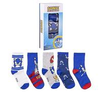 Sonic Socken 5er Pack - Blau, Rot und Weiß - Größe 35 bis 38 - Lange Socken aus Baumwolle, Polyester und Elastan - Original Produkt in Spanien Designed