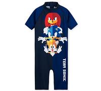 Sonic The Hedgehog Badeanzug Jungen Sommerurlaub Schwimm Anzug Ganzkörper Kinder Badeanzug mit Reißverschluss Bademode fur Strand, Pool 3-10 Jahren (Dunkelblau, 5-6 Jahre)
