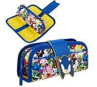 Sonic The Hedgehog Federmäppchen Jungen, Shadow Etui Schule 2 in 1 Federtasche mit Reißverschlüssen, Stifte Mäppchen Rund, Schule Zubehör