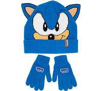 Sonic The Hedgehog Hut und Handschuhe Kinder Blaue 3D Ohren gestrickt