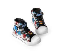 Sonic The Hedgehog Jungen-High-Top-Sneaker mit Klettverschluss | Shadow The Hedgehog Kinder Schwarz Blau Rot Grafik Schuhe | Sonic Merchandise STH Merch | Zurück zum Schulschuh