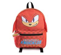 Sonic The Hedgehog Kinder-Rucksack „Knuckles the Echidna“ in 3D | Rot karierte Reißverschluss-Fronttasche mit „Unstoppable Knuckles!“-Text | Charakter-Reisetasche für die Schule