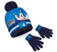 Sonic The Hedgehog Mütze Jungen Schal Handschuhe Set Kinder Wintermütze Set (4-15 Jahre, Blau 2 Stück)