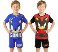 Sonic THE Hedgehog Pyjama Jungen Schlafanzug Kinder Kurz, 5-12 Jahre, 2er Set, Weich und Bequem, Sommer Geschenke für Jungs (7-8 Jahre, Blau/Rot Sonic, 2 Pack)