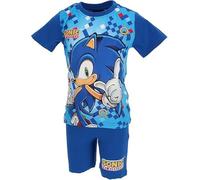 Sonic The Hedgehog Pyjamas Jungen Hemd Kurze Hose Pjs Set Sommer kurz Schlafanzug Freizeitanzug leicht T-Shirt Hose Set Gr. 98-140m (DE/NL/SE/PL, Numerisch, 98, Regular, Blau)