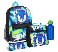 Sonic The Hedgehog Rucksack Kinder 4er Set Trinkflasche Federmäppchen und Lunchtasche Shadow Kinderrucksack Schule Zubehör (Sonic 4er Set)