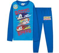 Sonic The Hedgehog Schlafanzug Jungen Lang, Pyjama Set mit T-Shirt Kinder Loungewear, Shadow Knuckles Geschenke für Jungs (7-8 Jahre, Blau Sonic)