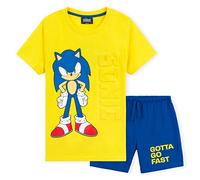 Sonic The Hedgehog Schlafanzug Sommer kurz | Pyjama-Set Baumwolle für Kinder von 4-12 Jahren | Zweiteiliger Nachtwäsche Gr. 104-152 | Schlafkleidung mit elastischem Hosenbund (Gelb/Blau, 9-10 Jahre)