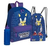 Sonic The Hedgehog Schulrucksack Jungen Set mit Schulranzen, Turnbeutel, Federmäppchen & Trinkflasche - Einschulung Junge