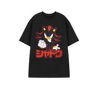 Sonic The Hedgehog Shadow Herren-T-Shirt mit schwarzer Grafik | Kurzärmliges T-Shirt mit japanischem „シヤドウ“ | Lässige Cartoon-Bekleidung | Klassisches Spielthemen-Top für Fans